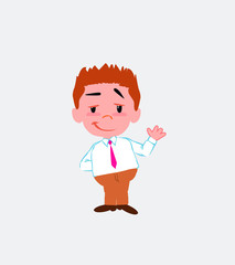 Businessman in casual style waving with a dreamy expression.