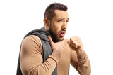 Young man coughing