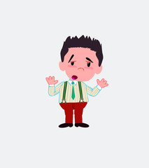 Businessman in casual style makes a gesture of tired resignation.