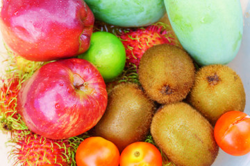 Mixed of tropical fruits close up, healthy concept.