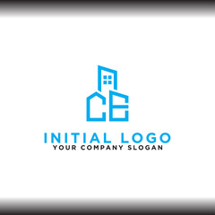 Initial concept of the CE logo with a building template vector for construction.