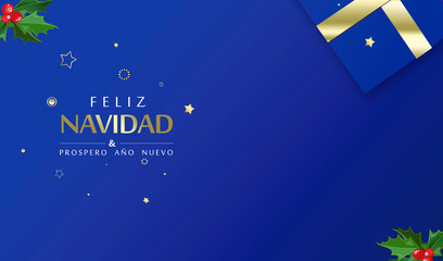 Plantilla de color azul con palabras de "Feliz Navidad y prospero a&ntilde;o nuevo"