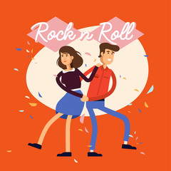 Vector illustration of young female and male characters in dance rock n roll class .