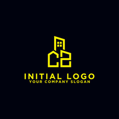 Initial concept of the CZ logo with a building template vector for construction.