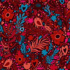 Autumn Floral seamless pattern with leaves. Vector