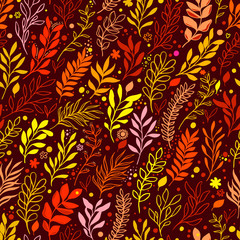 Autumn Floral seamless pattern with leaves. Vector
