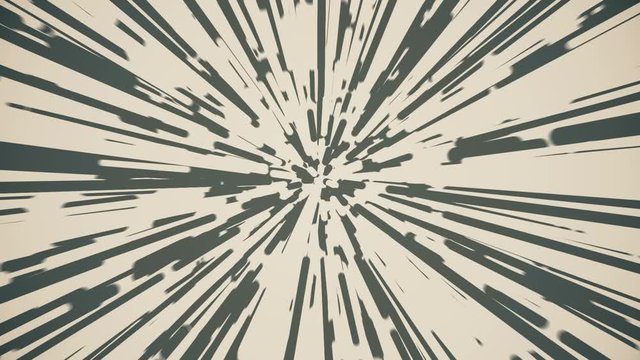 Stylized black and white rays warp background loop