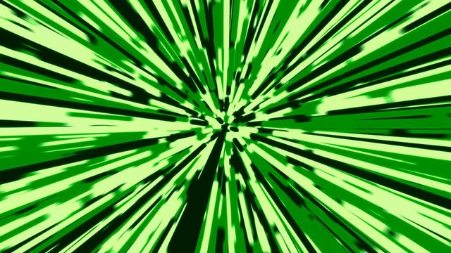 Stylized green and white rays warp background loop