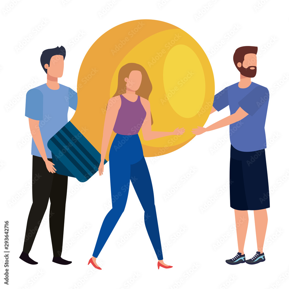 Wall mural young people with light bulb avatar character vector illustration design