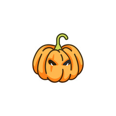 Vector illuatration halloween pumpkin with horror face on white background. Happy Halloween party celebration.