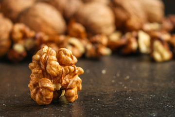 Walnuts, tasty and healthy (Kernels, whole nuts) menu concept. food background. copy space. Top view
