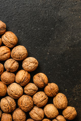 Walnuts, tasty and healthy (Kernels, whole nuts) menu concept. food background. copy space. Top view