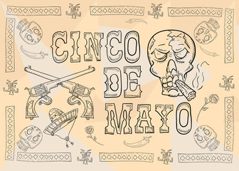 contour illustration 17 poster design sticker with pattern frame Mexican theme for event decoration and backgrounds