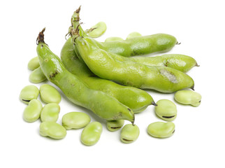 Broad beans on white background