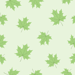 The seamless pattern with maple leaves is on the green background.