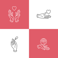 Fototapeta premium Vector set of logos, badges and icons for charity and volunteer concepts. Philanthropic organization signs design. Collection symbol of volunteer organizations.