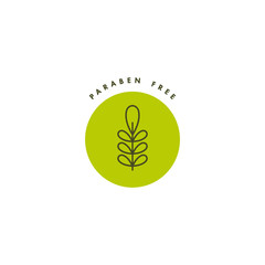 Vector logo, badge and icon for natural and organic products. Paraben free sign design. Symbol of healthy product,