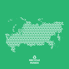 Russia map made from recycling symbol. Environmental concept