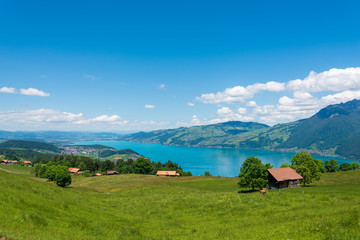 Landscape in Aeschi bei Spiez with a view of Lake Thun