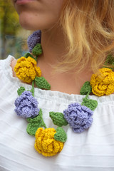 Rose flowers necklace, Crochet scarf, Handmade, Fashion
