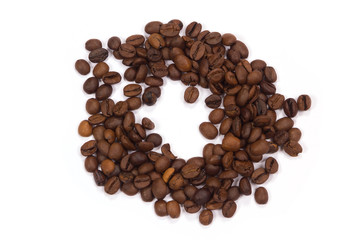 Coffee beans on isolated white background