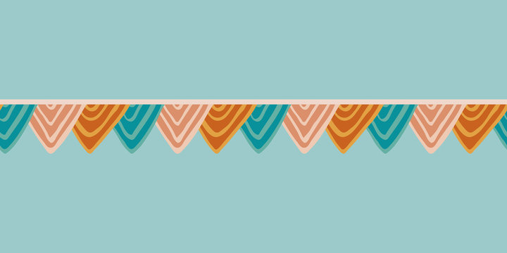 Colorful bounting vector border with hand drawn triangle flags for paper goods, invitation cards, greeting cards.