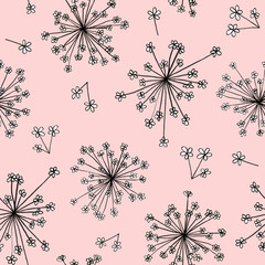 Obraz premium Ammi Majus little flowers graphic hand drawn - seamless pattern on pink background