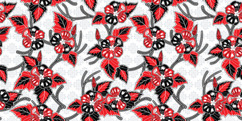 Seamless pattern with floral Illustration, Indonesian batik motif,  Hibiscus vector art, Called motif Bunga Sepatu