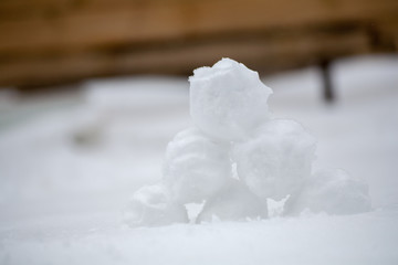Fototapeta na wymiar real snowballs with their hands
