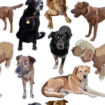 Seamless background with dogs