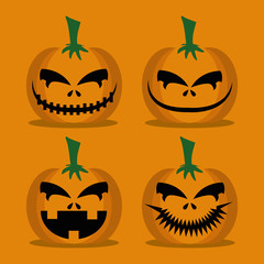halloween set pumpkins with face vector illustration design