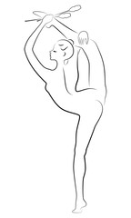 Rhythmic gymnastics. Silhouette of a girl with maces. Great gymnast. The woman is slim and young. Vector illustration