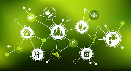 ecology icon concept: conservation of resources / green energy / ecosystem protection – vector illustration