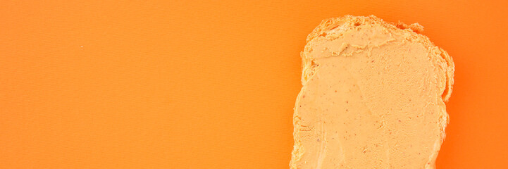 peanut butter sandwich (tasty snack, bread or toast buttered with nut butter) menu concept. food background. copy space. Top viev