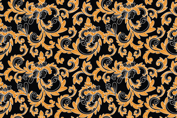 Seamless pattern with floral Illustration, Indonesian batik motif,  Hibiscus vector art, Called motif Bunga Sepatu  - obrazy, fototapety, plakaty