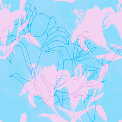 Bouquet of pink poppies. Sketch of a bouquet of flowering.Pattern seamless.