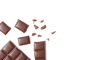 pieces of chocolate isolated on white.