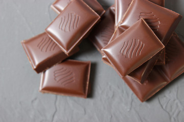 Pieces of chocolate on the table.