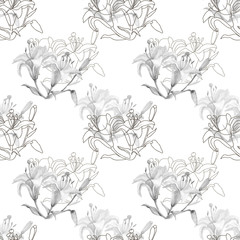 Fototapeta premium Lily.Seamless pattern of flowers on a white and colored background.