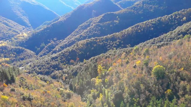 Nice mountain from Spain, near the village Osor in Catalonia, drone aerial footage