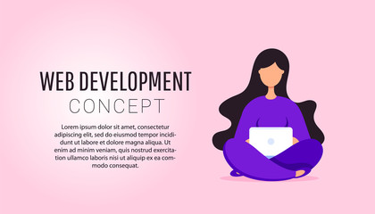 Modern creative vector illustration of young programmer coding a new project using computer.