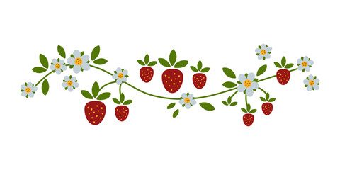 Folk art. Berries and flowers of strawberries. isolated on white background