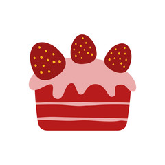Folk art. Cake with strawberry jam. Isolated on white background