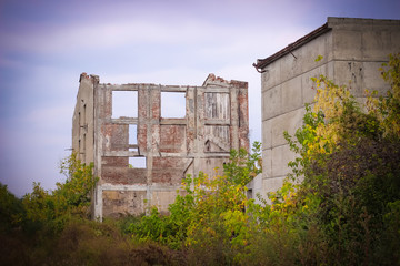 Destroyed industrial building after demolition