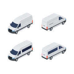 Vans set vector 3d isometric, color web icons set, new flat style. Creative illustration design, idea for infographics.