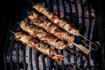 Chicken kebab on the grill
