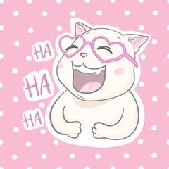 Cute ginger Cat: laughing hard, kidding, joking, happy emotion. Set of kitty, kitten character in vector hand drawn style, doodle cartoon illustrations. As logo, mascot, sticker, emoji, emoticon