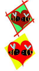 Fototapeta premium Drawing of bees in love, two presentations