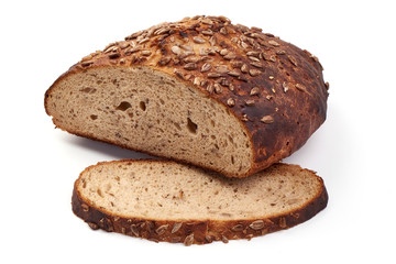 Traditional round rye bread, isolated on white background