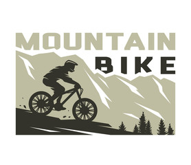 Mountain bike. Silhouette of a cyclist on a background of mountains. Vector illustration.